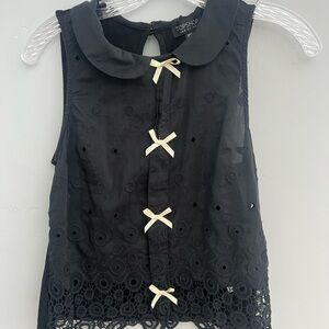 Topshop Black Sleeveless Blouse with Cream Bows